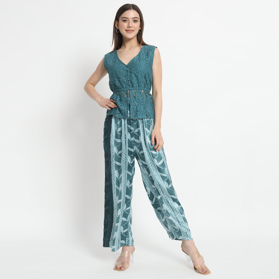 Teal shibori suit