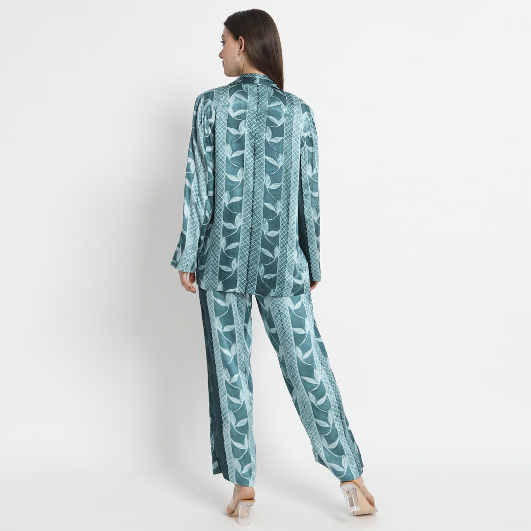 Teal shibori suit