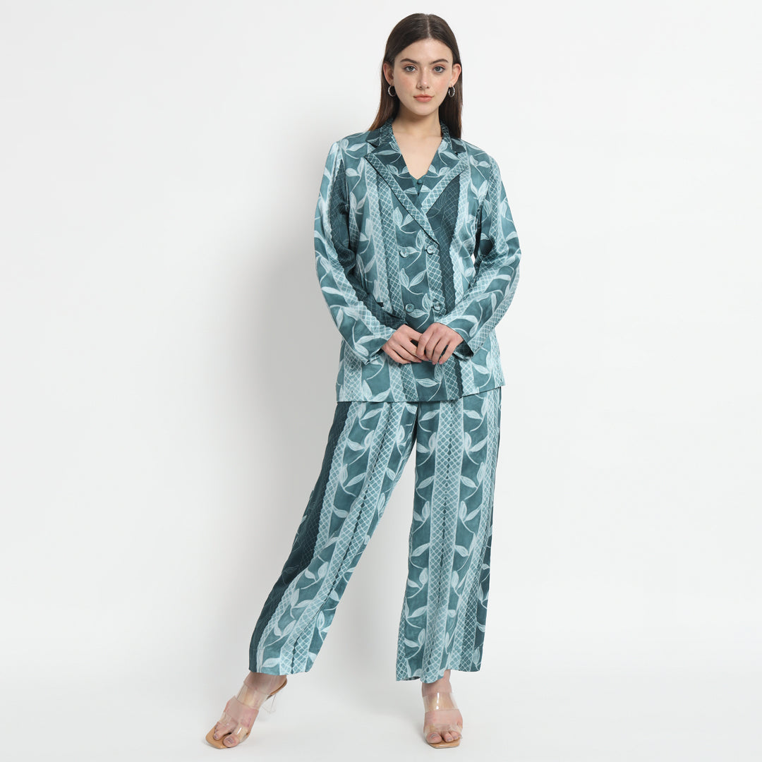 Teal shibori suit