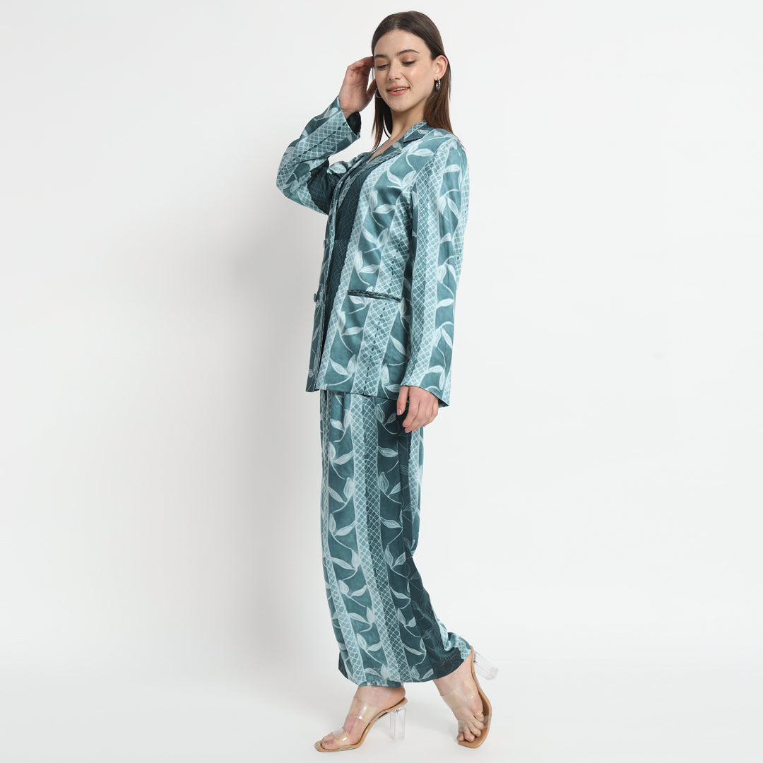 Teal shibori suit