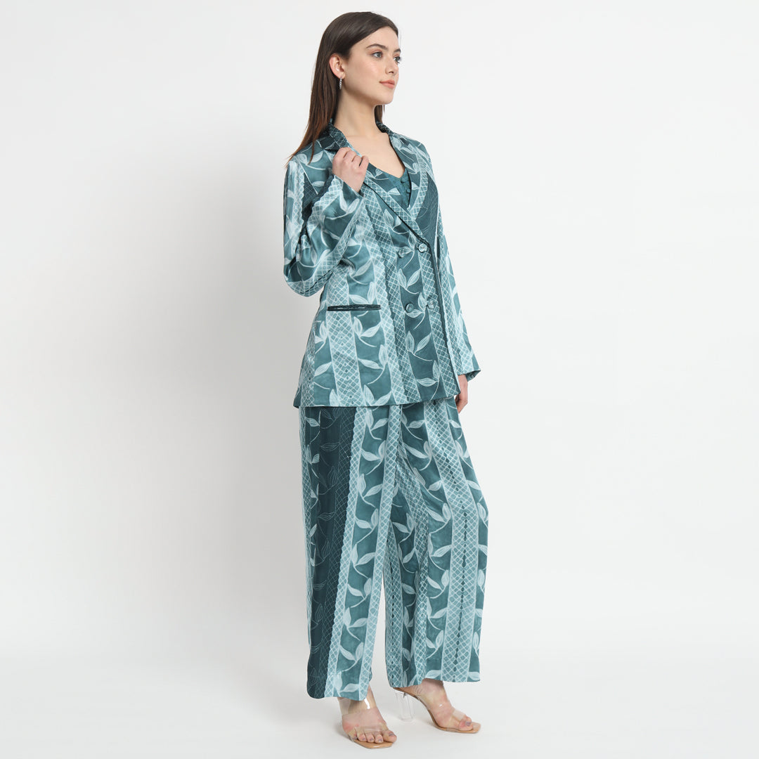 Teal shibori suit