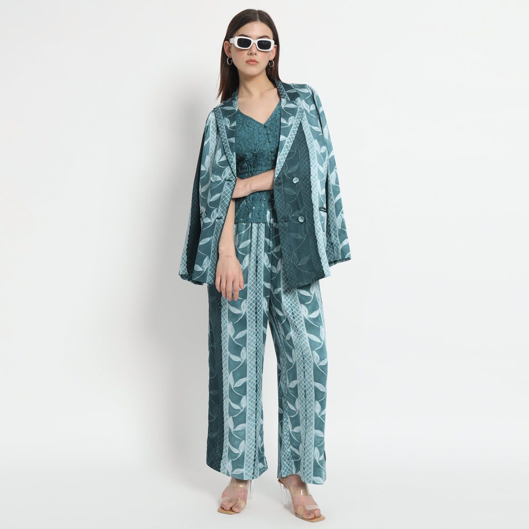 Teal shibori suit